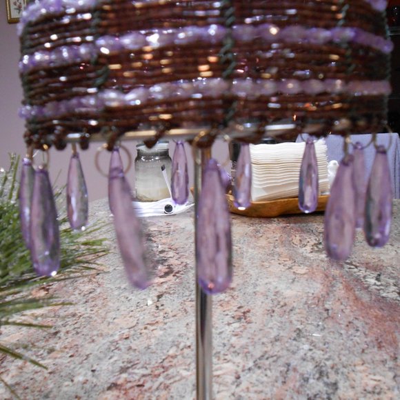 Vintage Purple beaded tea light holder/lamp. - Picture 10 of 13